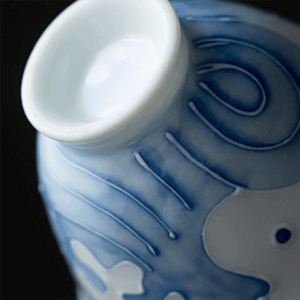 Artisanal Jade Porcelain Tea Cup Set with Ocean Wave Design - 50ml Each