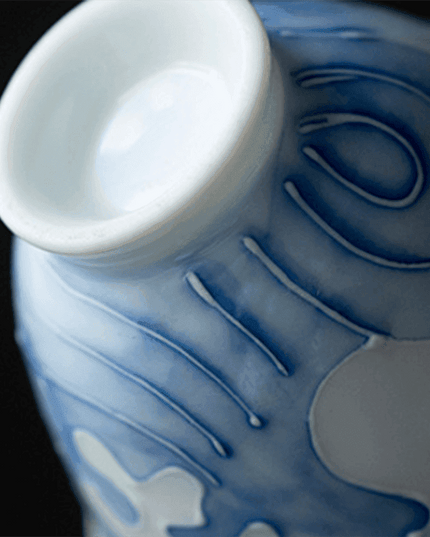 Artisanal Jade Porcelain Tea Cup Set with Ocean Wave Design - 50ml Each