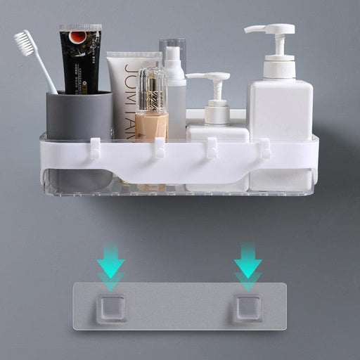 Wall-mounted Storage Rack Bathroom Shelf with Hooks - Très Elite