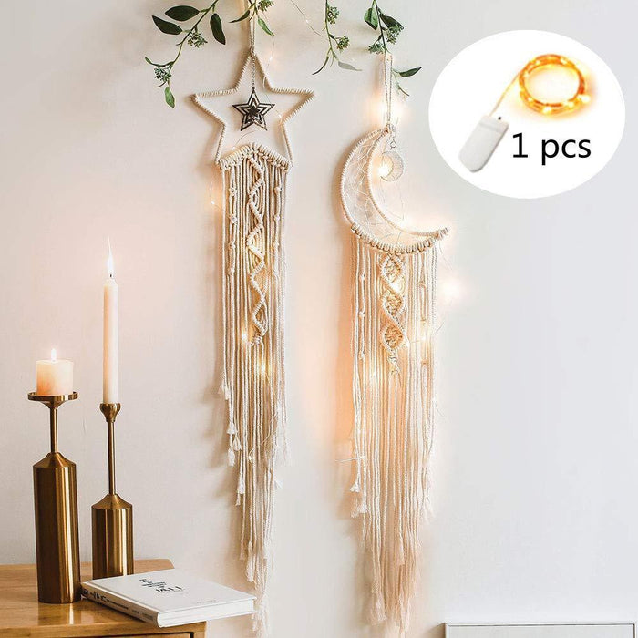 Enchanting Celestial Moon Macrame Dream Catcher - Eco-friendly Boho Charm