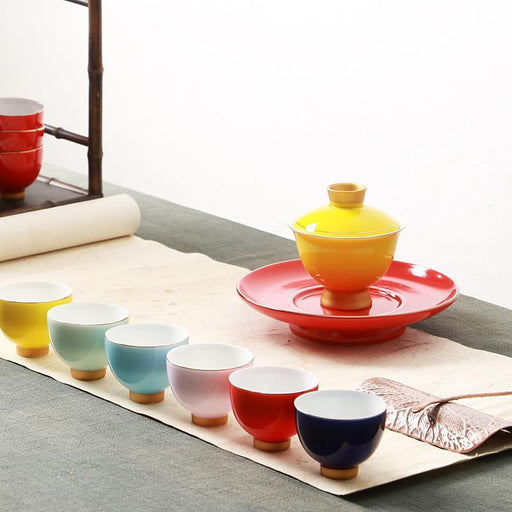 Chinese Ceramic Kung Fu Tea Set with Porcelain Cups and Tea Bowl