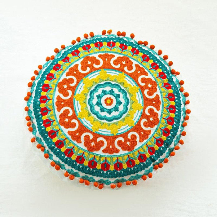 Moroccan Elegance Circular Embroidered Pillow Cover for Stylish Home Décor