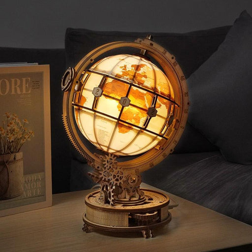 Enchanting Illuminated Wooden Globe Puzzle Lamp - Educational Home Decor and Night Light