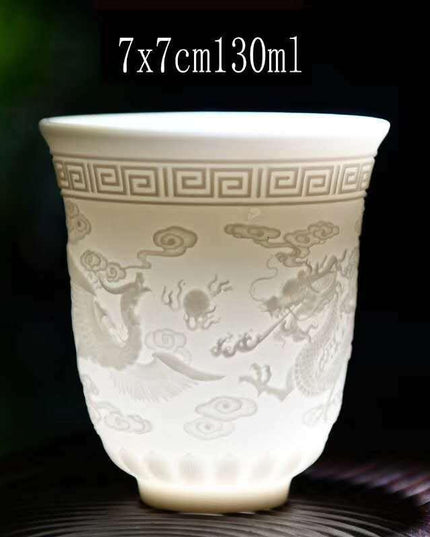 Majestic Heart Sutra Jade Tea Bowl: A Mutton Fat Masterpiece for Refined Tea Ceremonies