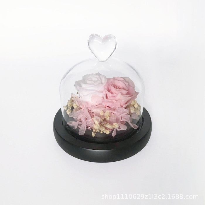Eternal Love Glow: Heart-Shaped Glass Dome with LED - Luxury Forever Rose Showcase
