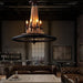 6-Head Vintage Bike Wheel Chandelier with Wooden Beads and Twine Suspension