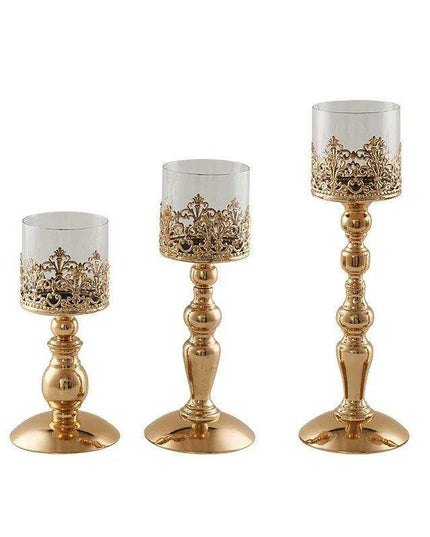 Elegant Glass and Iron Candle Holder with Luxurious Electroplated Finish