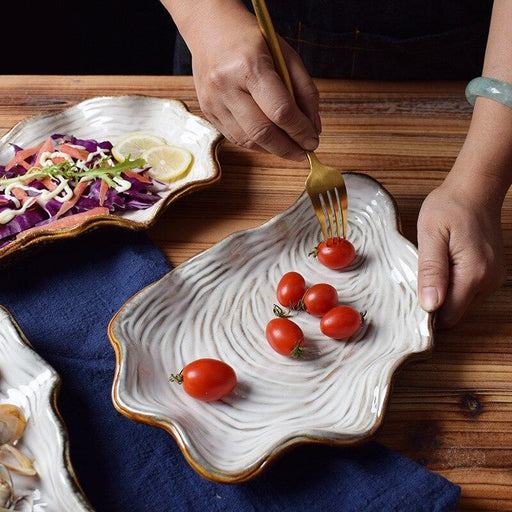 Exquisite Irregular Porcelain Plate 26.5x17x4cm for Seafood & Steak | Anti-Skid Tableware