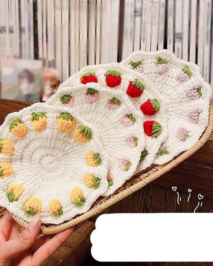 Adorable Strawberry Knit Coaster Set - Whimsical Table Protector and Home Decor Essential