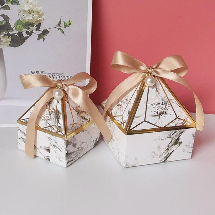 Elegant Gemstone Candy Box Set with Delicate Ribbon and Pearl Accents