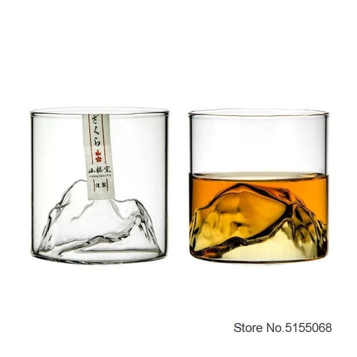 Elevate Your Drinking Experience with the Japanese Alps Glacier Whiskey Glass Set in an Elegant Wooden Box