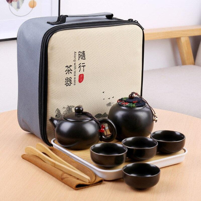 Elegant Ceramic and Metal Tea Ceremony Set with Artistic Tea Tray - Exquisite Tea Ceremony Set for Tea Enthusiasts