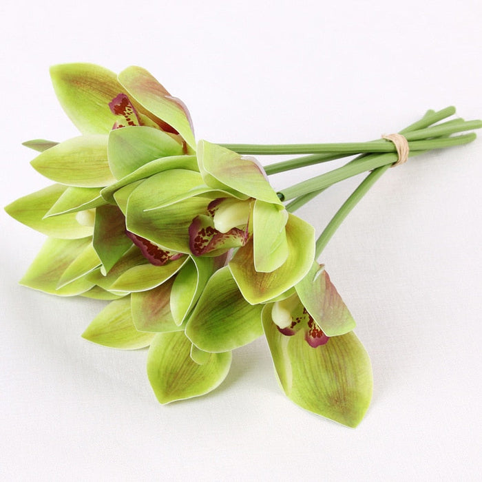6pcs Realistic Artificial Butterfly Orchid Flower Bouquet Set for Elegant Home and Office Decoration