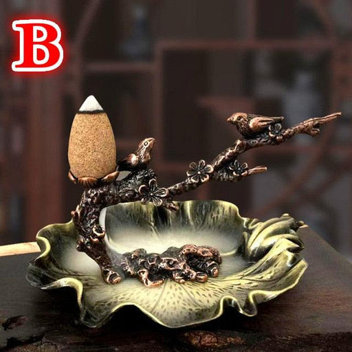Lotus Blossom Serenity Incense Burner Set with Plum Branch Chassis and Relaxation Essentials