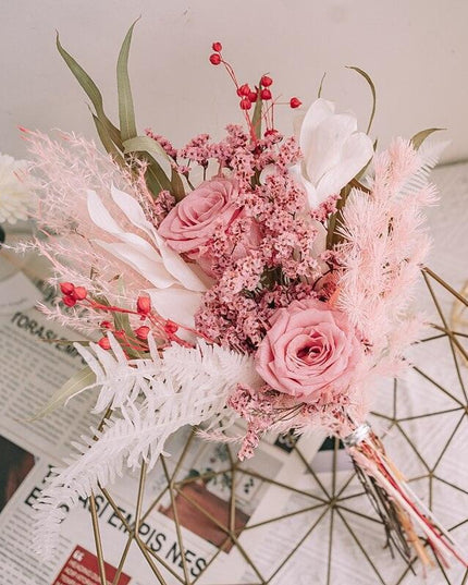 Enchanting Dried Flower Bouquet with Crystal Roses, Pampas Grass & Eucalyptus