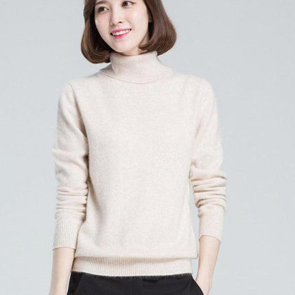Sophisticated Winter Charm: Premium Cashmere & Wool Turtleneck Pullover for Women | Elegant Knit Sweater