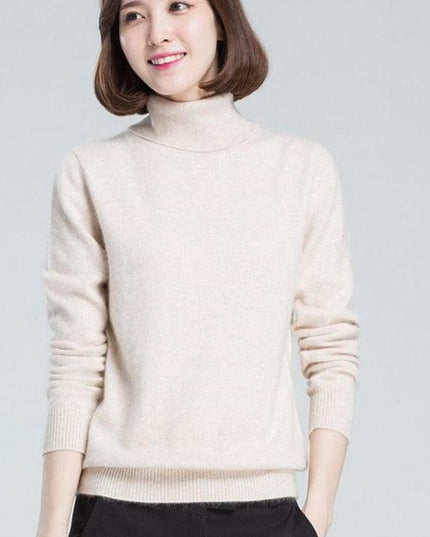 Sophisticated Winter Charm: Premium Cashmere & Wool Turtleneck Pullover for Women | Elegant Knit Sweater