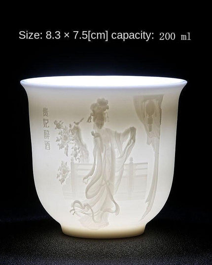 Majestic Heart Sutra Jade Tea Bowl: A Mutton Fat Masterpiece for Refined Tea Ceremonies