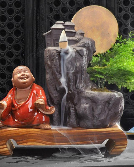 Ceramic Backflow Incense Burner with Soothing LED Light and Pine Accent - Serenity Enhancer