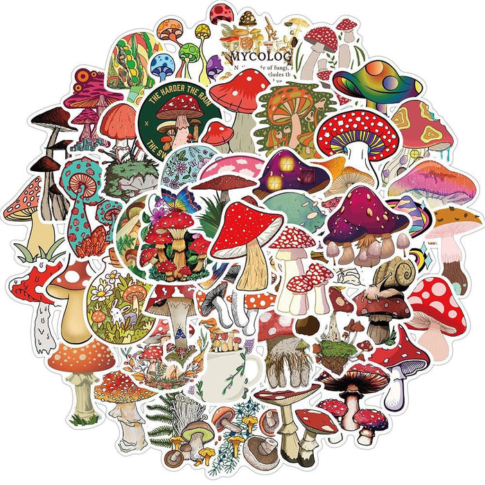 Whimsical Mushroom Plant Graffiti Sticker Collection