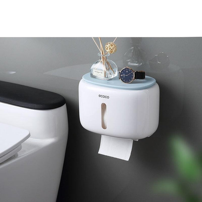 Bathroom Essentials Organizer with Wall Mounted Toilet Paper Holder Shelf