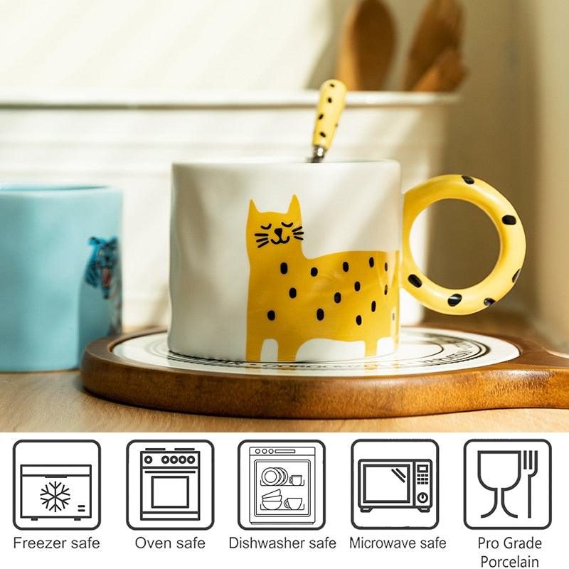 350/420ml Cartoon Animal Ceramic Mug With Handle Coffee Milk Mug With Spoon Office Water Cup Drinkware Birthday Gift-0-Très Elite-Tiger With spoon-Très Elite