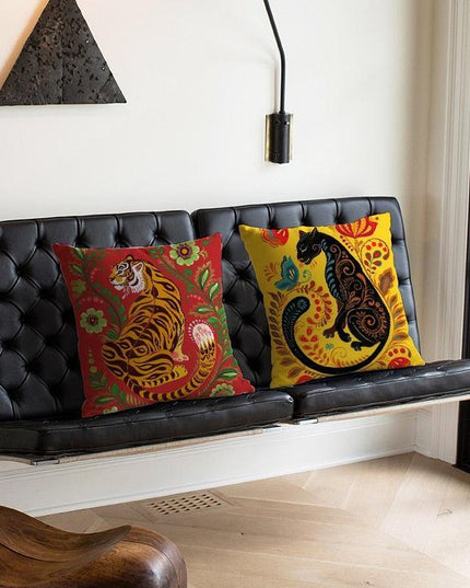 Whimsical Linen Animal Pillow Cover with Playful Cartoon Design