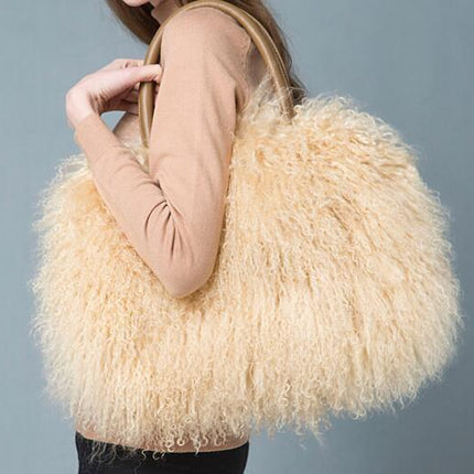 Opulent Wool & Fur Handbags: Exquisite Blend of Mongolian, Australian, and Tibet Lamb Textures