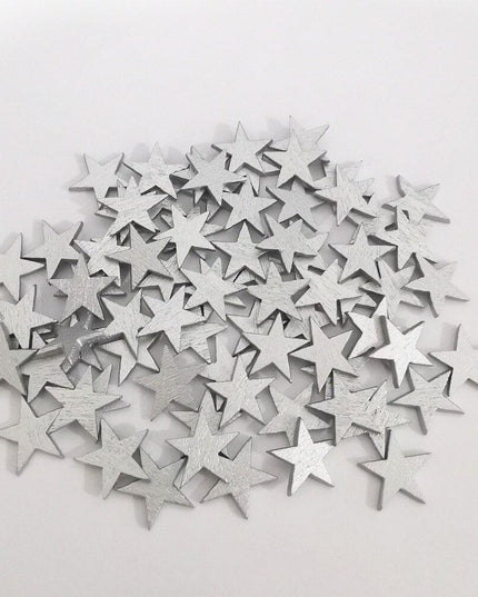 Elegant 100-Piece Red, White, and Silver Wooden Star Cutouts - Creative Crafting Essentials