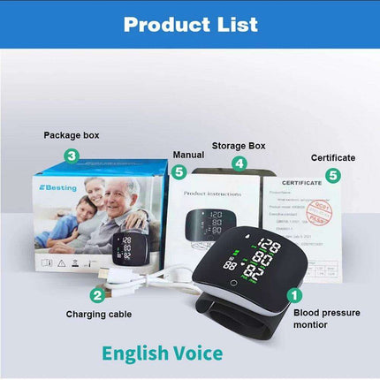 Voice-Activated Multilingual LCD Blood Pressure Monitor with Smart Touch Technology