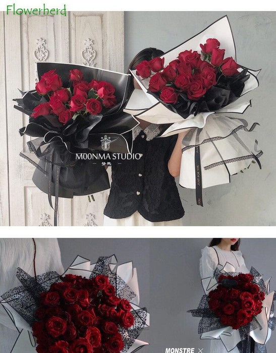 Elegant Monochrome Flower Bouquet Wrapping Paper Set