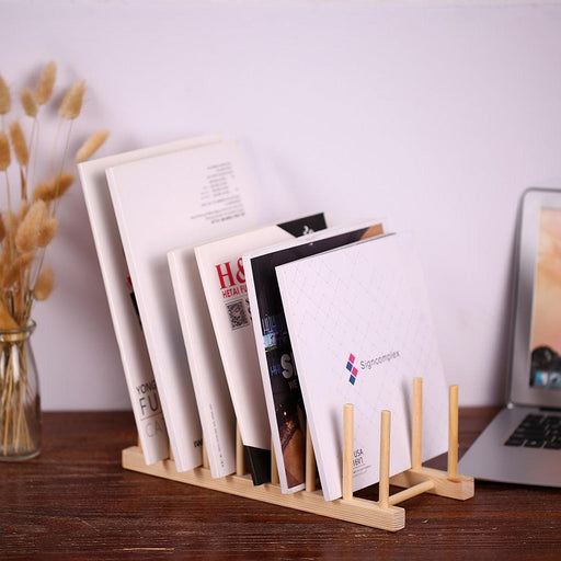 Elegant Wooden Desktop Caddy for Organizing Books, CDs, and Files