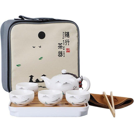 Elegant Handcrafted Ceramic Tea Set with Chic Travel Tote: Sip in Style
