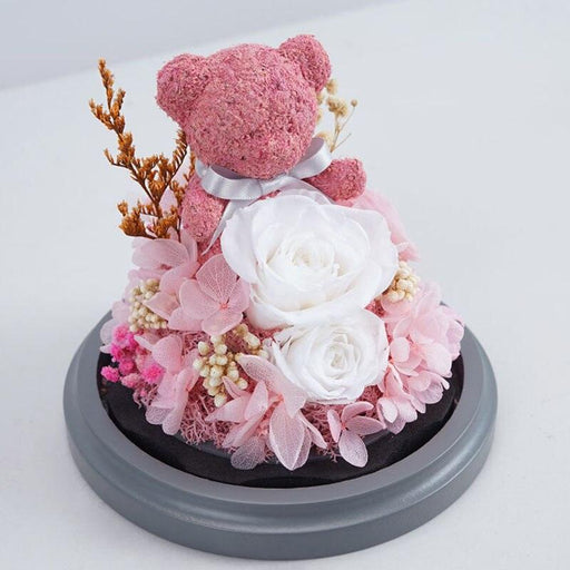 Premium Everlasting Flowers Pink Rose Bear Beauty and The Beast Rose Real Flowers In Glass Dome Home Decor Wedding Valentine's Day Christmas Birthday Gift-Home Décor›Flower & Plants›Everlasting & Preserved Fresh Flowers›Dried & Preserved Flora›Everlasting Flowers-Très Elite-Très Elite