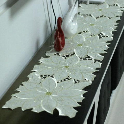 Sophisticated White Embroidered Table Runner with Luxe Design