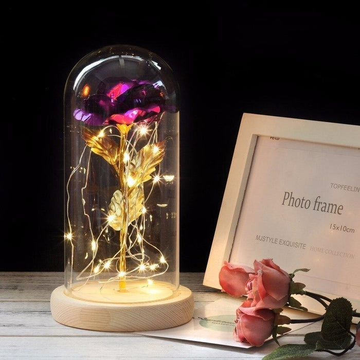 Enchanting Rose Glass Dome with Magical LED Lighting for Timeless Elegance