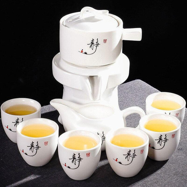 Elegant Ceramic Tea Set with Innovative Anti-Scald Rotating Teapot