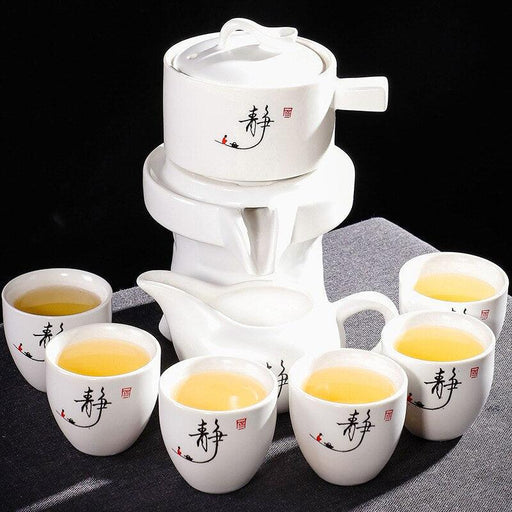 Sophisticated Rotating Ceramic Tea Set with Anti-Scald Protection