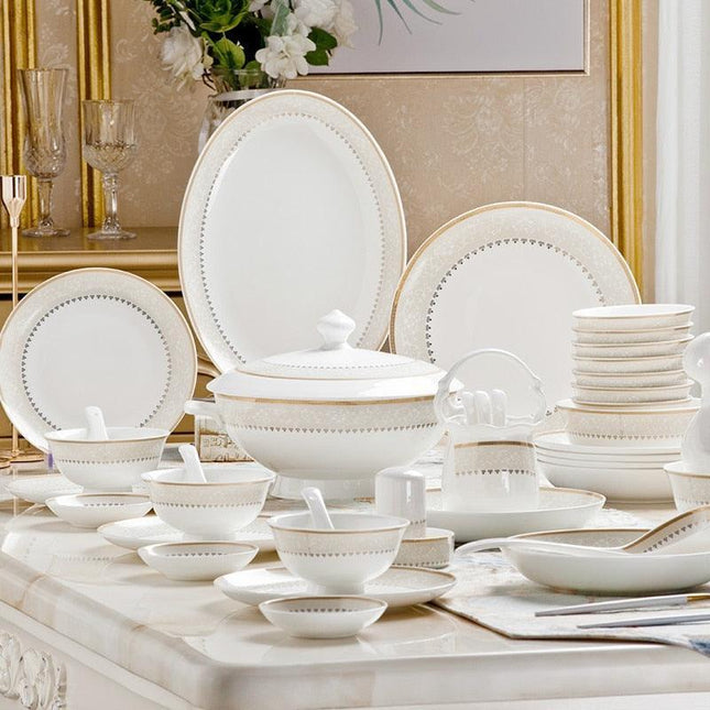 Elegant 60-Piece Korean Bone China Dining Set with Handcrafted Asian Designs