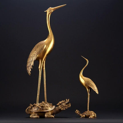 Brass Dragon Turtle and Crane Figurine: A Symbol of Longevity for Home Decor and Gifting