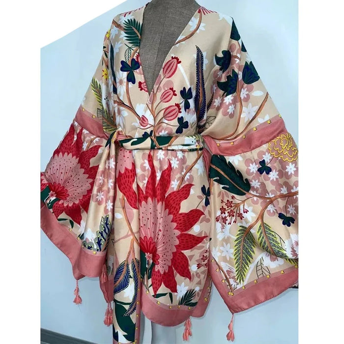 Boho Chic African Autumn Women's Silk Kimono Robe