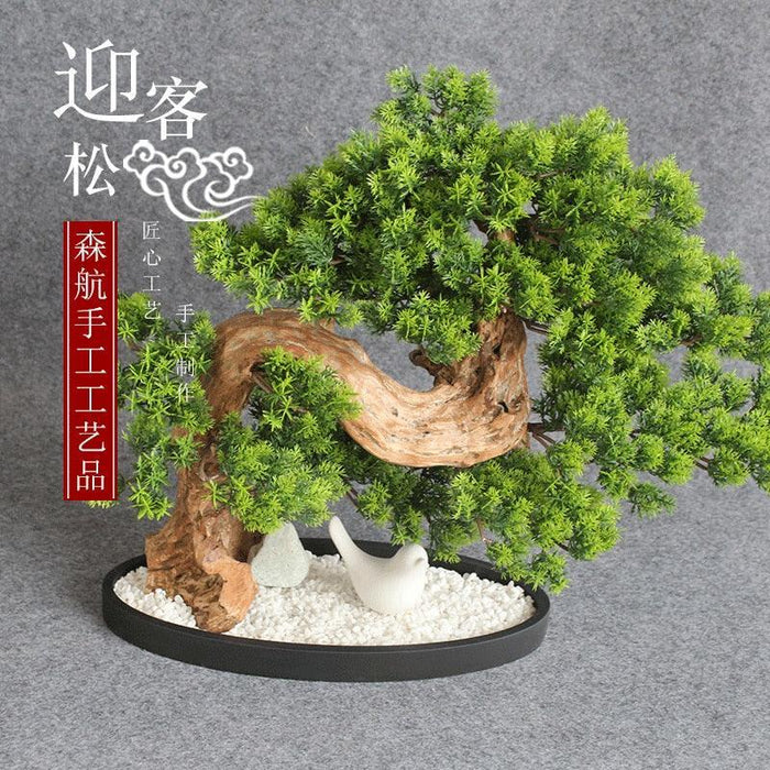 Elegant Green Bonsai Plants Set in Stone Base