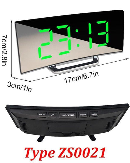 Curved Screen LED Alarm Clock with Temperature Gauge and Custom Snooze Settings - Ideal for Children's Rooms and Contemporary Home Design