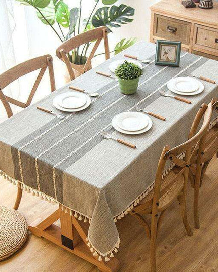 Chic Tassel-Trimmed Premium Linen Table Cover