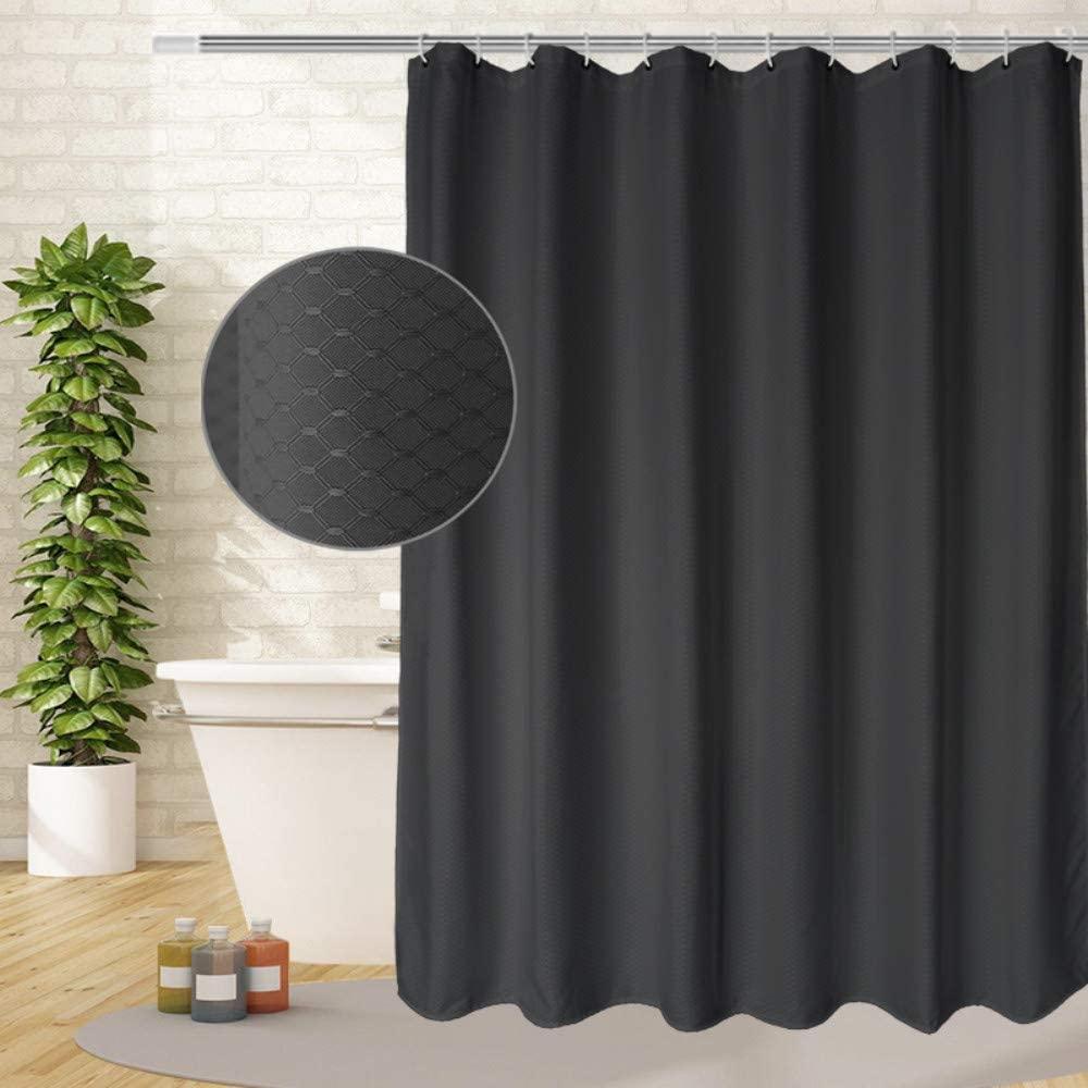 Hotel Fabric Shower Curtain Polyester Bathroom Curtain Waffle Weave Decor with Hooks Waterproof Extra Long Bath Curtain-Bathroom Accents & Accessories›Shower Curtains, Hooks & Liners›Shower Curtain Liners-Très Elite-200*210cm-Black-Très Elite