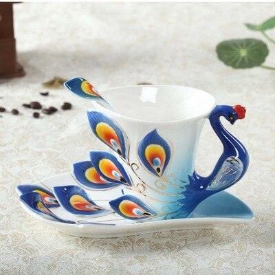 Exquisite 3D Peacock Design Handcrafted Ceramic Tea Mug Set - 200ml Drinkware Collection