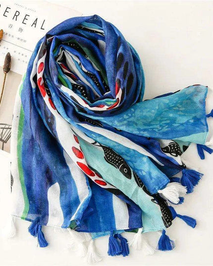 Luxurious Blue Porcelain Cashmere Blend Shawl - The Perfect Accessory for Any Occasion