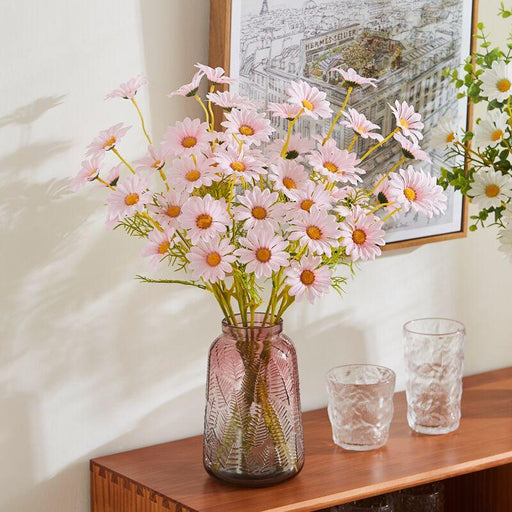 Elegant Pink Daisy Silk Flower Bouquet - Set of 5 | 50cm Stems - Stunning Floral Decor for Vase - Fast Order Fulfillment
