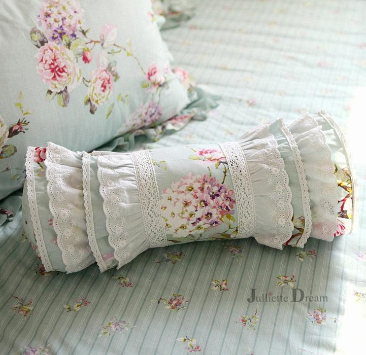 European Elegance Lumbar Pillow with Princess Ruffle Lace Embroidery