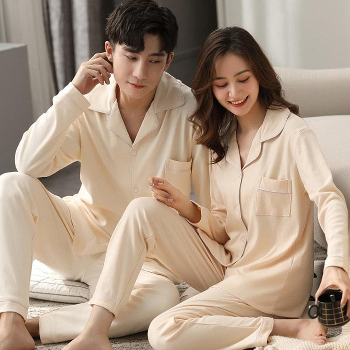 Winter Romance Cozy Cotton Pajama Set - Luxurious Sleepwear for Couples